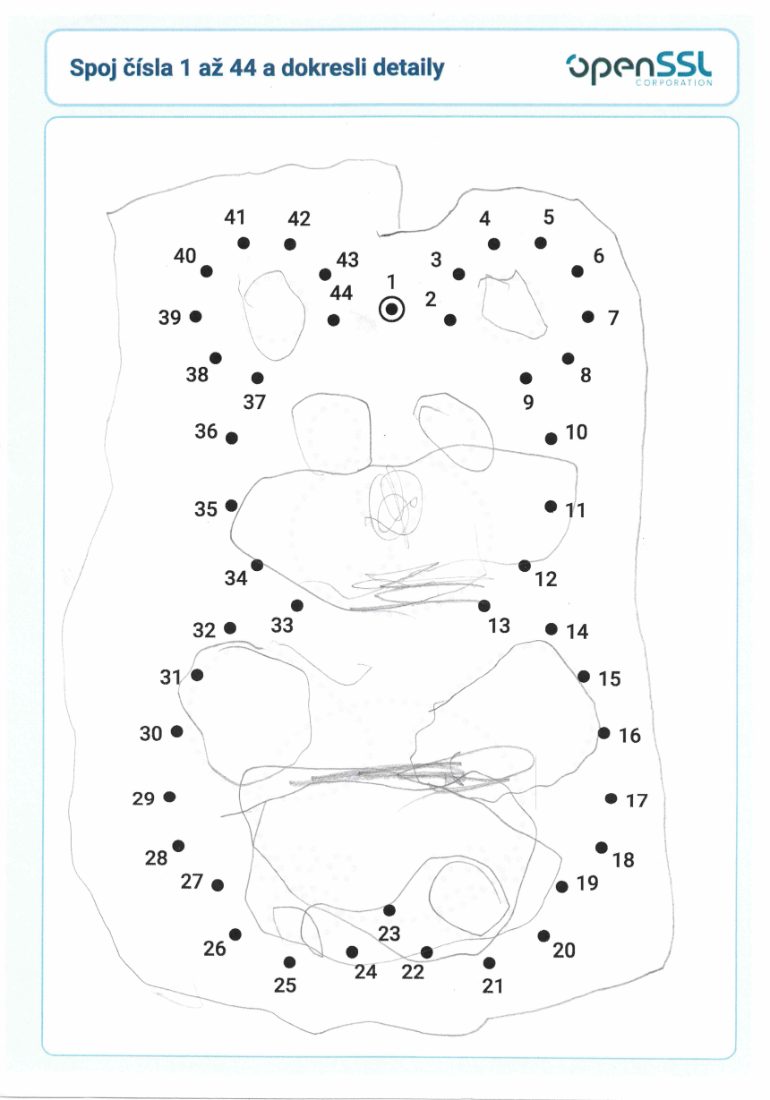 Child's dot-to-dot bear drawing signed Od Klárky