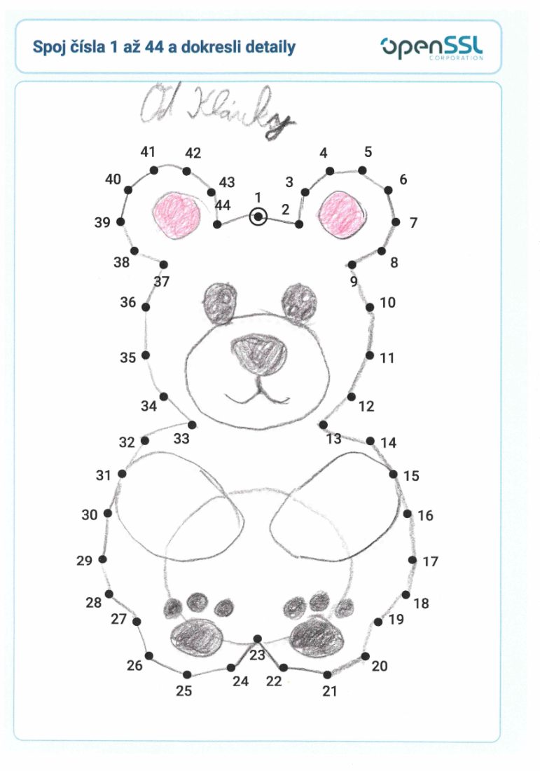 A join-the-dots bear worksheet in progress