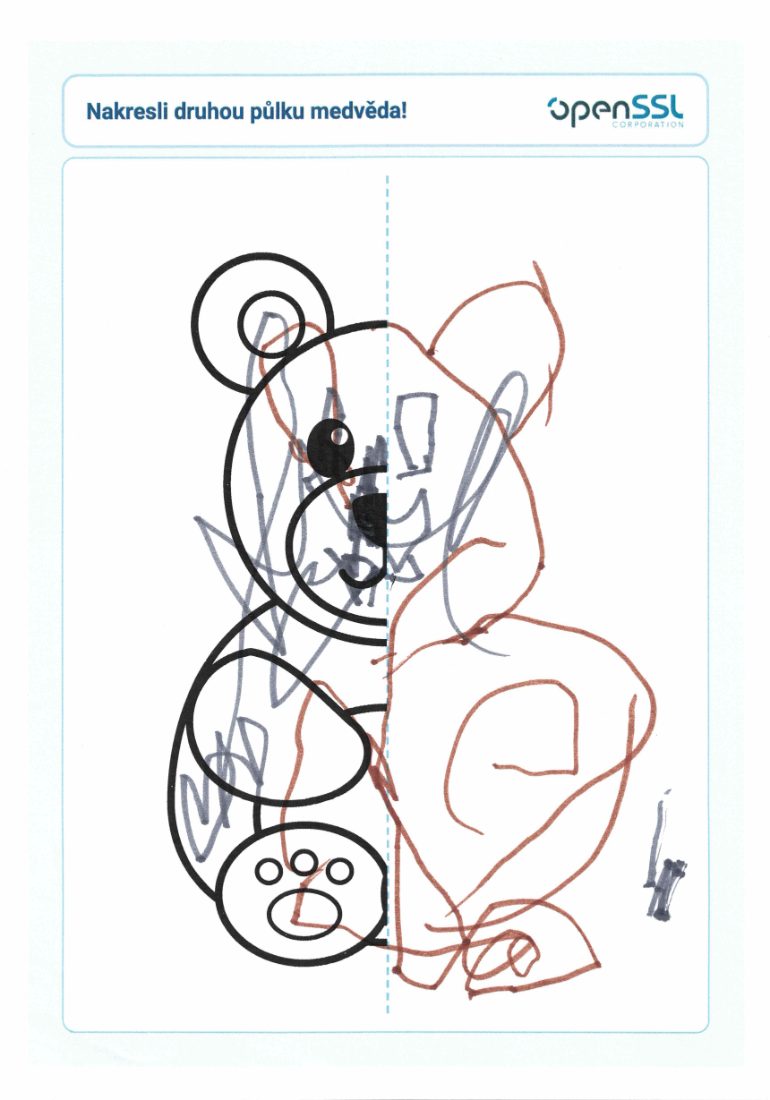 A young child's free, enthusiastic scribbled bear