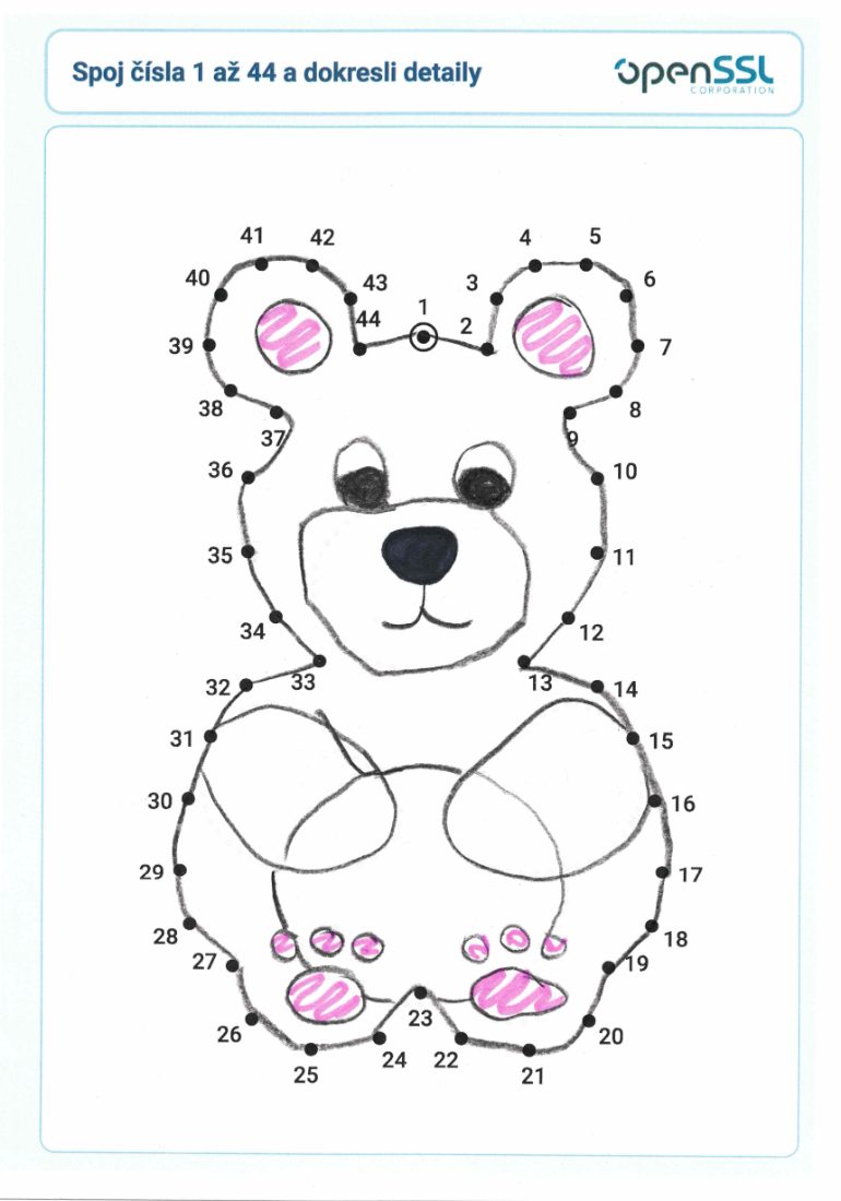 Child's pink outline bear with red ears
