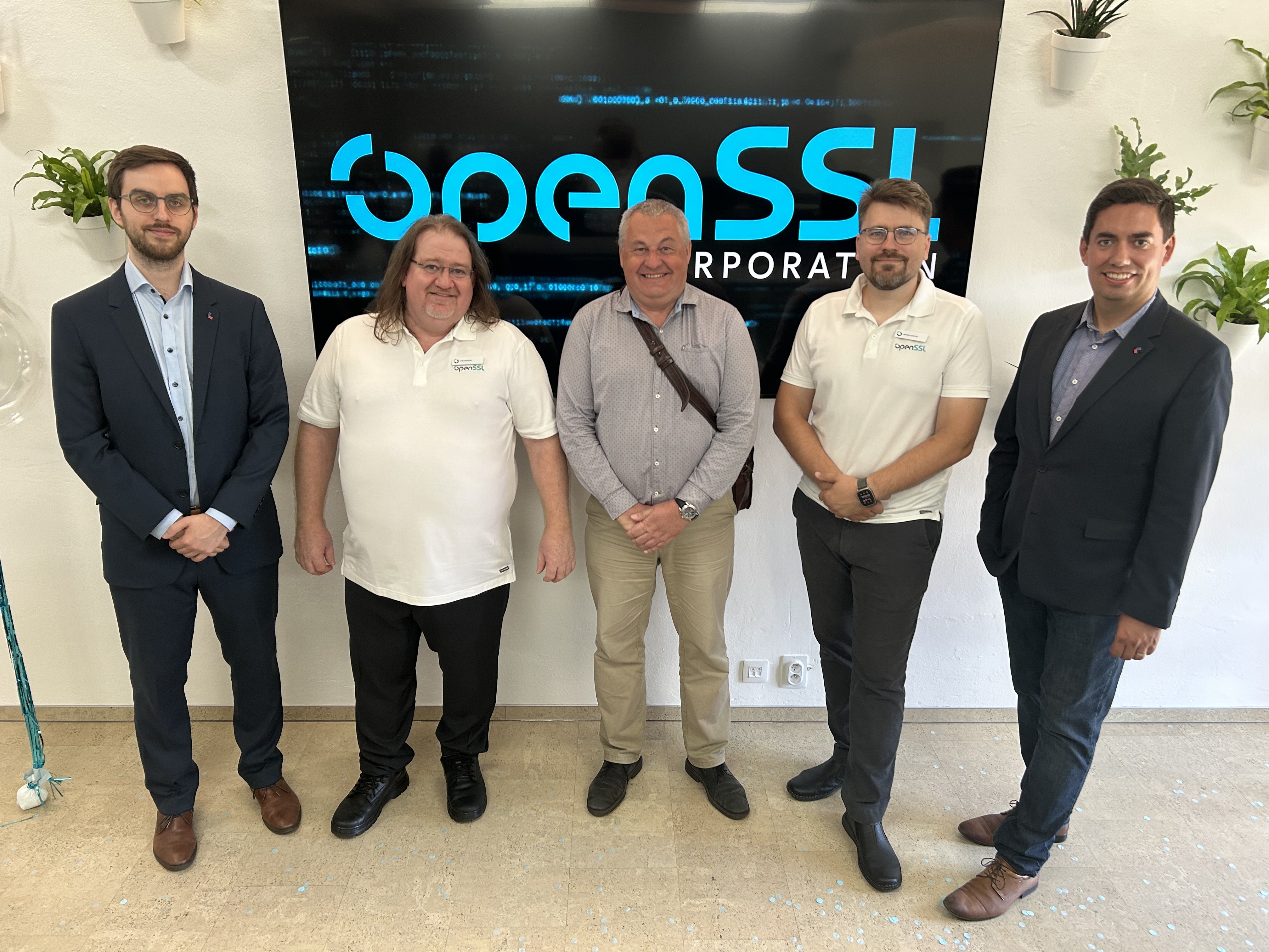 From left to right: Vojtěch Krejčí (CzechInvest), Tim Hudson (President OpenSSL Corporation), Neklan Coufal (Czech Trade), Anton Arapov (Director OpenSSL Corporation) and Vít Čermák (CzechInvest)
