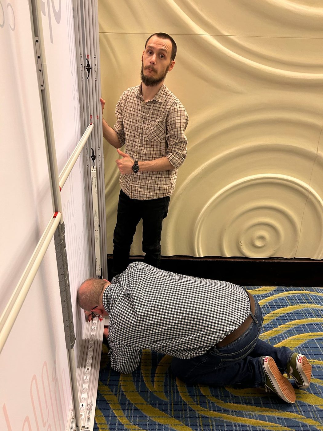 Mounting the LED light strips with a thumbs up from above