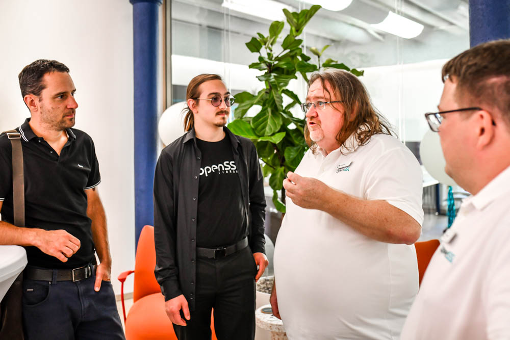 In discussion (from left to right) Jiri Hajny (Brno University of Technology), Jakub Ramaseuski (Red Hat) , Tim Hudson (President), Tomas Vavra (Engineering & Standards Manager)